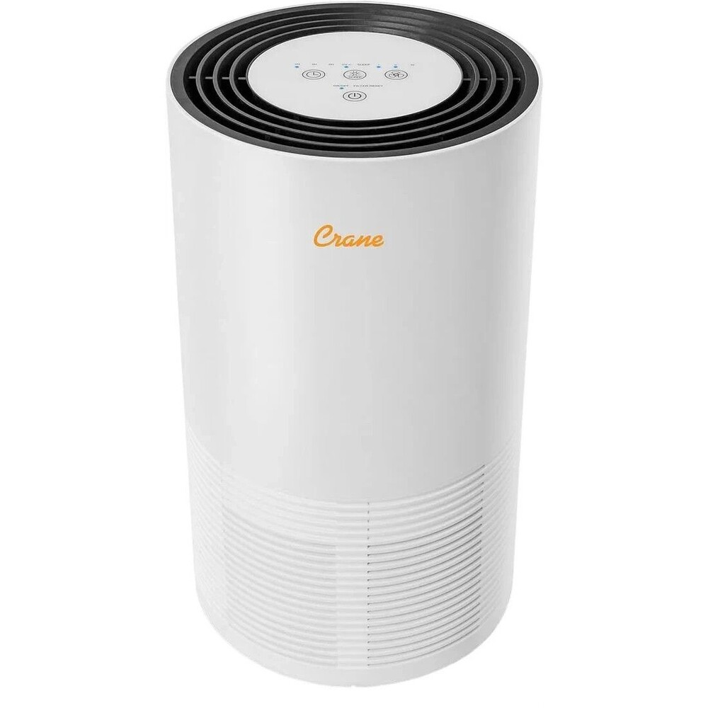 Crane UV Light Air Purifier with True HEPA Filter 3 Speed White for 300 Sq Ft